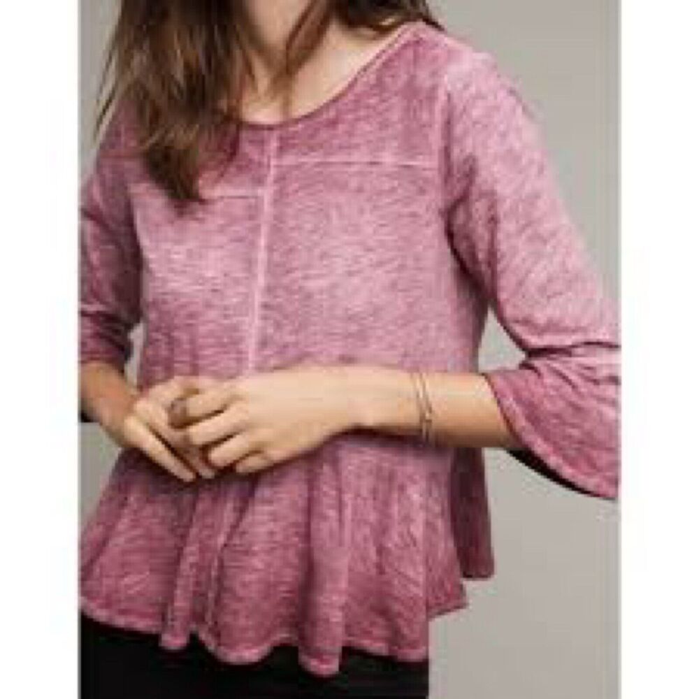 Anthropologie Akemi + Kin Peplum 100% Cotton 3/4 Sleeve Ombre Top Maroon XS